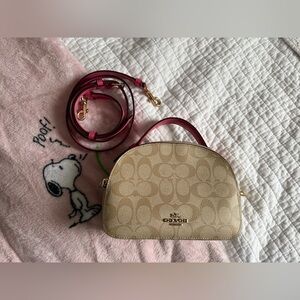 Coach 1591 Serena Satchel in Pink and Tan Signature Canvas